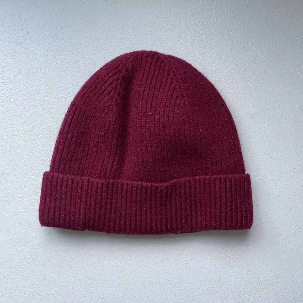 True Religion Knit Beanie Hat Cap Cashmere Lambswool Blend Red Black One Size